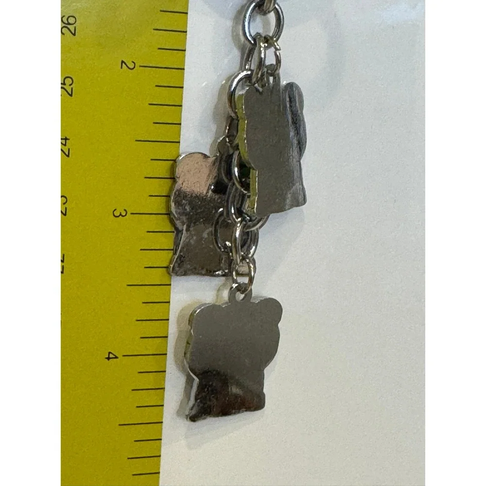 Kawaii Triple Panda Bear Enamel Charm Keychain Silver Tone Animal Key Ring
